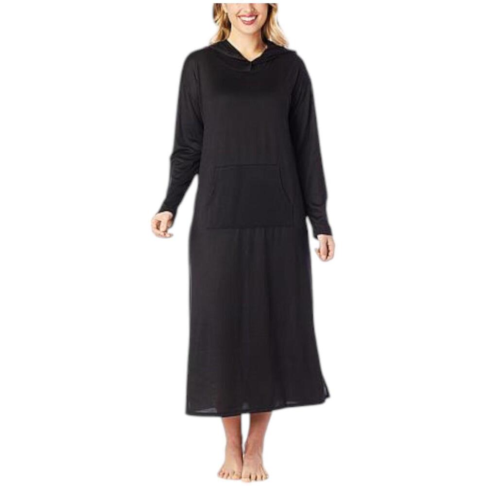 Comfort Code Women's Brushed Knit Hooded Maxi Lounger Black - Regular